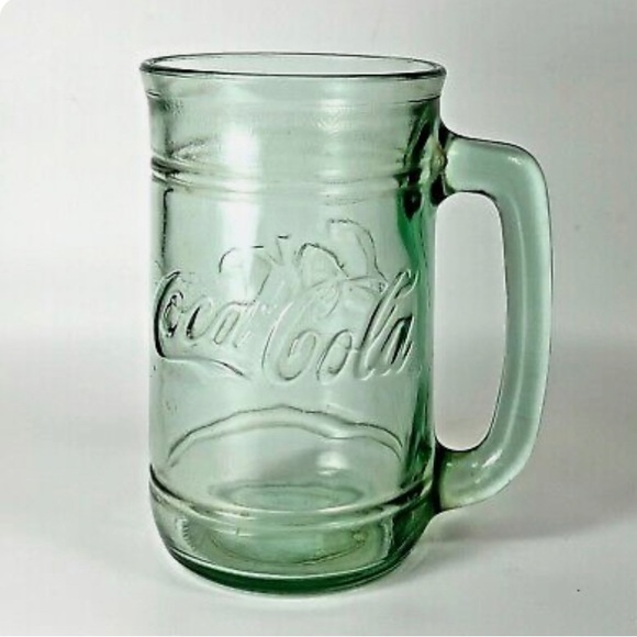 Coca Cola Coke Embossed Logo Green Glass Stein Mug Handle - Picture 1 of 4